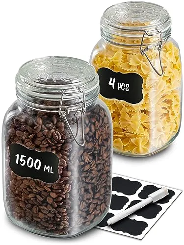 Praknu 4 Einmachgläser mit Bügelverschluss 1,5l - Einmachgläser mit Bügelverschluss, ideal zum sicheren Aufbewahren und Einkochen von Lebensmitteln, perfekt für die kreative Vorratshaltung.