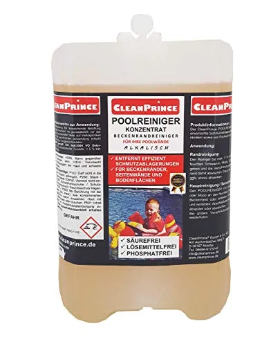 Cleanprince Poolreiniger Konzentrat 5 Liter - Reinigungsmittel für Pools & Badewannen, alkalisch und phosphatfrei - ideal für die gründliche Reinigung von Beckenrändern und Wänden.