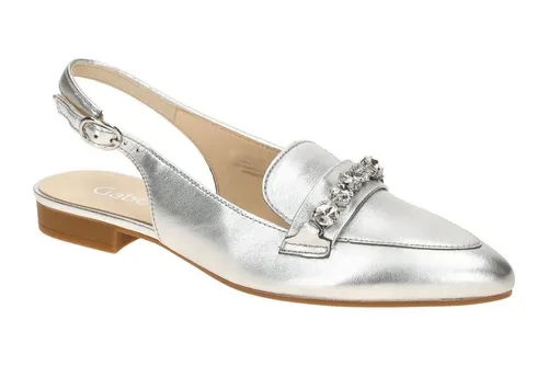 Gabor Slingpumps in Silber mit Blockabsatz - Elegante Pumps in spitz zulaufender Form, perfekt für festliche Anlässe. Mit gepolsterter Innensohle und Schmucksteinen für zusätzlichen Glamour.