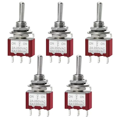 Heschen Kleiner federnder Kipp-TASTER MTS-123, (AN)-AUS-(AN) SPDT, 3-polig, 2A, 250V, 5A, 120V, 5 Stück