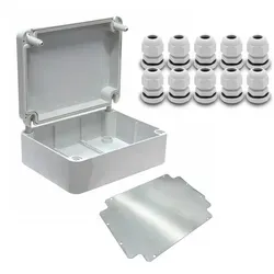 ARLI SET: Abzweigdose IP67 Aufputz 310 x 230 x 130 mm inkl. Montageplatte + 10x Kabelverschraubungen M16 x 1,5 mm