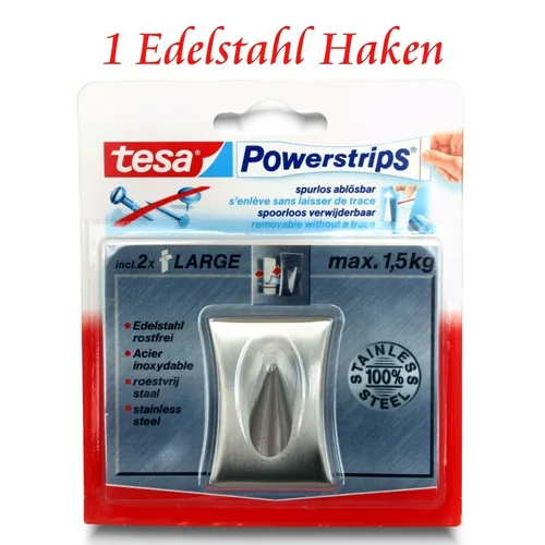 tesa Powerstrips® Haken - aus Edelstahl - Klebehaken - Selbstklebend o. Bohren