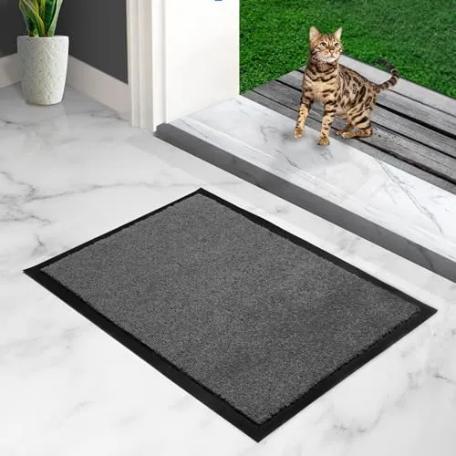 furni24 Fußmatte - Leicht zu reinigen, wetterfeste Schmutzfangmatte mit Rutschfester Rückseite - Geeignet für den Innen- und Außenbereich, saugfähig, schnell trocknend, waschbar - Grau, 40x60 cm