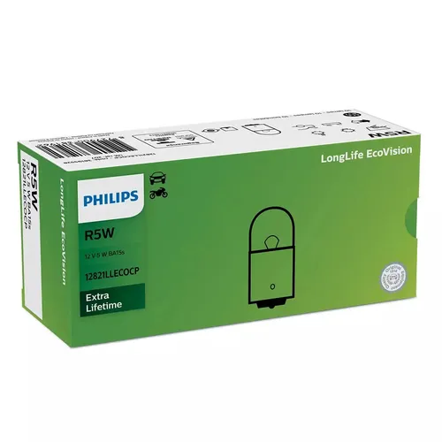 10x R5W Glühbirne Autolampe 12V 5W BA15s LongLife EcoVision PHILIPS