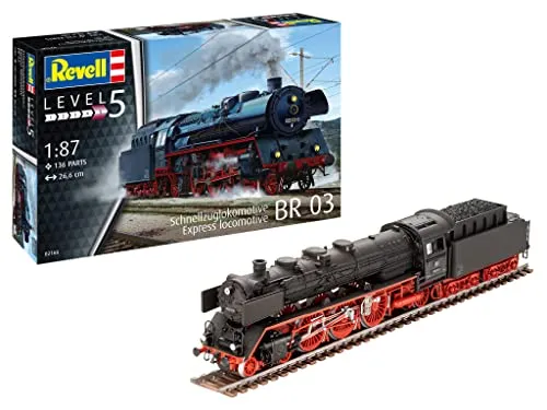 Revell 02166 Schnellzuglokomotive BR03 - Maßstab 1:87, detaillierter Modellbausatz mit 150 Teilen für Technikliebhaber und Sammler