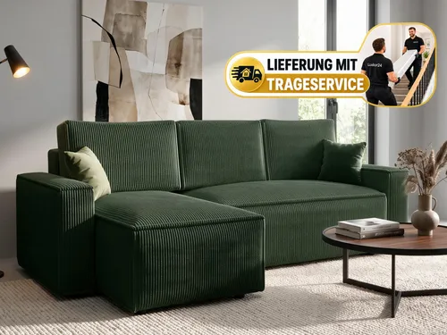 Ecksofa AMRO Schlafsofa mit Bettkasten CORD Stoff (Grün) von Luxkor24