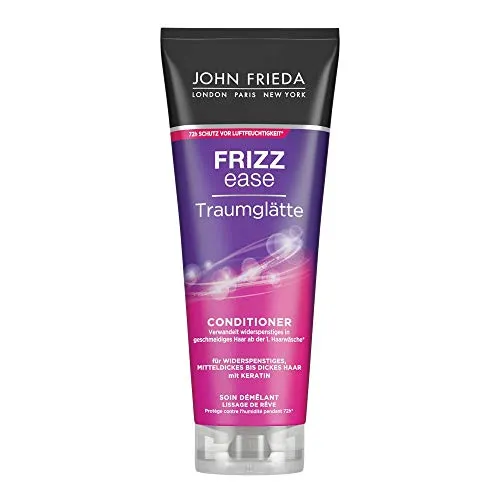 John Frieda Frizz Ease Traumglätte Conditioner 250ml - Haarspülungen & Conditioner mit Keratin für 72h Feuchtigkeitsschutz. Verwandelt widerspenstiges Haar in geschmeidige Glätte und bietet effektiven Anti-Frizz-Schutz.