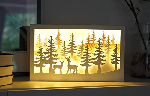 Spetebo LED Weihnachtsszene Winterwald 40x24 cm - 15 LED - Holz Deko Leuchte Weihnachtsdeko beleuchtet