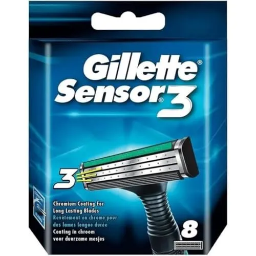 Produktbild Gillette Sensor3 Rasierklingen mit verbesserten Gleitstreifen für eine glatte und komfortable Rasur, 8 Ersatzklingen