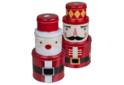 Produktbild Out of the Blue Keksdose Metall Weihnachtsgebäck Dose 6er Set stapelbare Keksdosen, Metall, (6-tlg), stapelbare Keksdosen Set, Gebäckdose mit Deckel