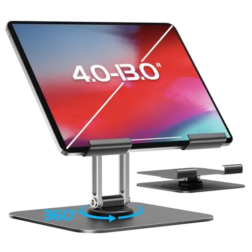 NEUTYPECHIC für iPad Ständer Verstellbare, 360° Faltbarer Tablet Halterung, Aluminium Tablet Ständer für iPad 12, 9, 3 Air, Mini, Halterung für 4-15.6 Zoll Tablets und Telefone (Schwarz)
