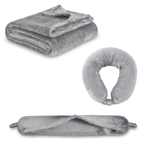 Siyecioa Reisedecke Ultraleicht Warm, Reise Flugzeug Auto Gadgets, Nackenkissen Nackenrolle Dünne Decke Faltbar 3-In-1-Set Fleece, für Reisen, Camping, Büros Zuhause
