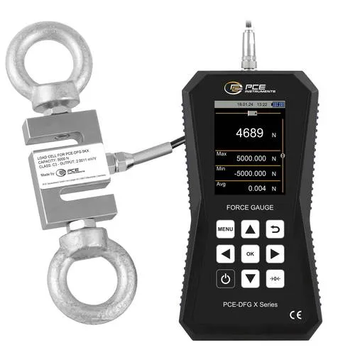 PCE Instruments Kraftmessgerät PCE-DFG 5K - Präzise Messung von Zug- und Druckkräften - Kraftmessgeräte für genaue Messungen mit ±0,05 % F.S. und 7.200 Hz, ideal für Prüflabore zur Erfassung von Zug- und Druckkräften.