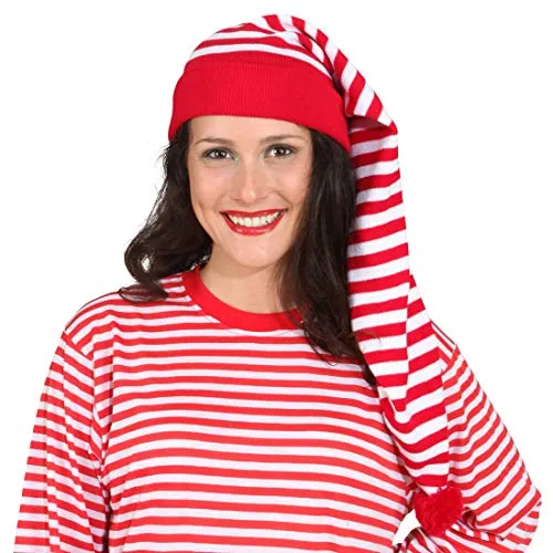 NET TOYS Gestreifte Schlafmütze für Damen & Herren | Rot-Weiß | Verträumte Unisex-Kopfbedeckung Schnarchnase geeignet für Nachthemdenball & Karneval