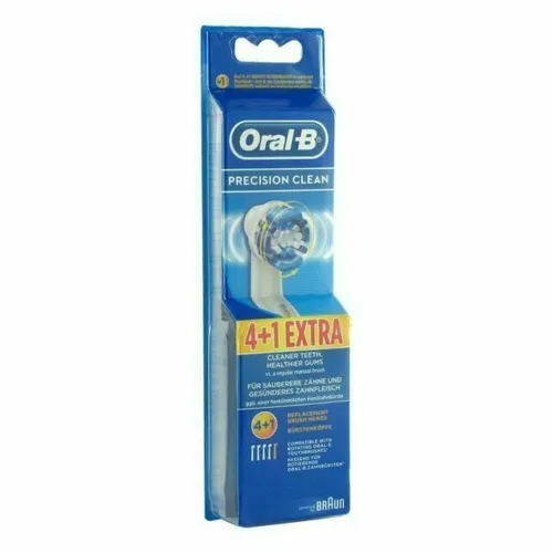 Oral-B Precision Clean 4er+1 Pack Aufsteckbürsten - Ersatzbürsten für eine gründliche Zahnreinigung, mit mittelharten Borsten und extra Bakterienschutz für gesunde Zähne.