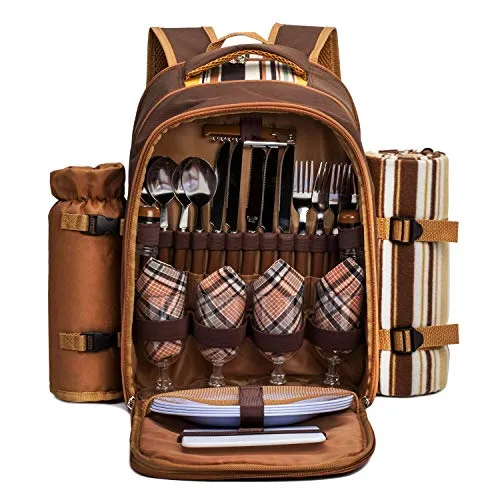 apollo walker Picknickrucksack 4 Personen Picknick Set (Set & Decke) Thermotasche Kühltaschen für Camping, Strand, Wandern Barun