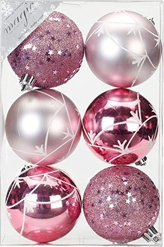 Christbaumkugeln 8cm Rosa-Mix (rosa - Hellrosa) Motive Ornament Dekor Kunststoff bruchfest Dekokugeln Weihnachtskugeln Baumkugeln Baumschmuck Set Christbaumschmuck Weihnachtsschmuck 80mm