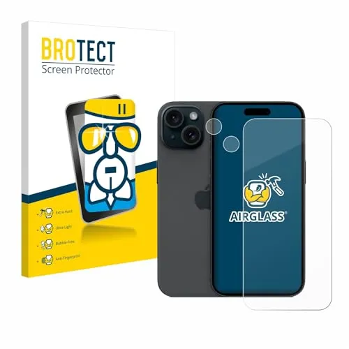 BROTECT Schutzglas für Apple iPhone 15 (Display+Kamera) Schutzfolie Panzer Folie Glas[Extrem Kratzfest 9H, Anti-Fingerprint, Ultra-Transparent]