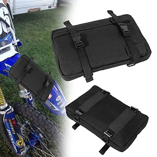 Oldbones Front-Fender-Werkzeugtasche, Unviersal-Motorrad-Gabeltasche und Motorrad-Lenkertasche mit Druckknöpfen, stabile MX-Front-Werkzeugtasche (schwarz)