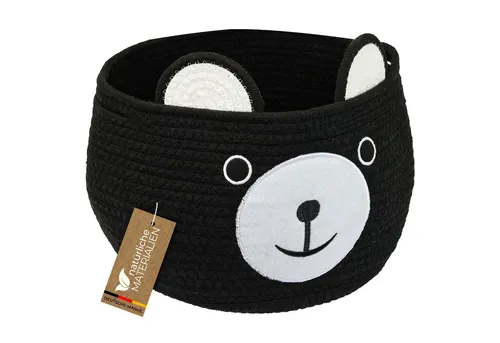 HMF Aufbewahrungskorb Aufbewahrungskorb mit versteckten Griffen, Korb für Kinderzimmer aus Baumwolle, Bär, Schwarz