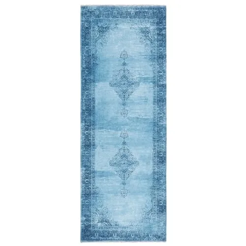 Kelim Vintage Teppich Wohnzimmer Jeans Blau 80 X 290 cm in blau von TESSO LIVING
