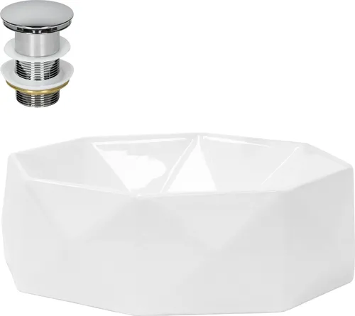 LuxeBath Keramik Aufsatzwaschbecken mit Wasserfall, Diamant Design