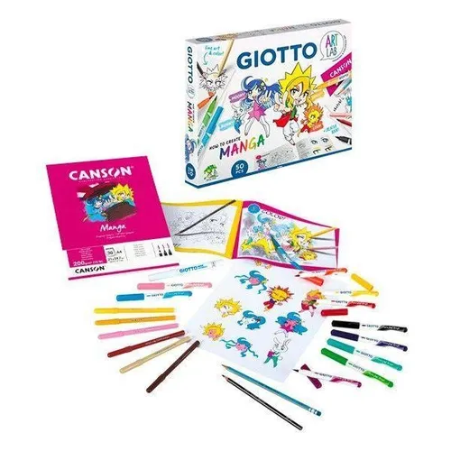 LYRA GIOTTO Mal- und Zeichenset ART LAB Manga 50 Teile - Kreatives 50-teiliges Set für Mangafans, inklusive Schritt-für-Schritt-Anleitung und QR-Code zu Video-Tutorials. Ideal für Einsteiger und Profis, um im Chibi-Stil zu zeichnen.