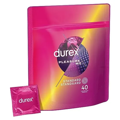 Durex Kondome Großpackung Pleasure Me 40 Stück - Empfängnisverhütung - 40 Stück Rippen- und Noppenkondome für intensiven Spaß, mit einer nominalen Breite von 56 mm für optimalen Komfort.