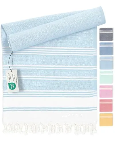 Fit-Flip Hamamtuch aus 100% Baumwolle – saugfähig und schnelltrocknend – türkisches Saunatuch, Strandtuch, Duschtuch, Badetuch, Yogatuch – Ice Blue – 100x200cm Diamond