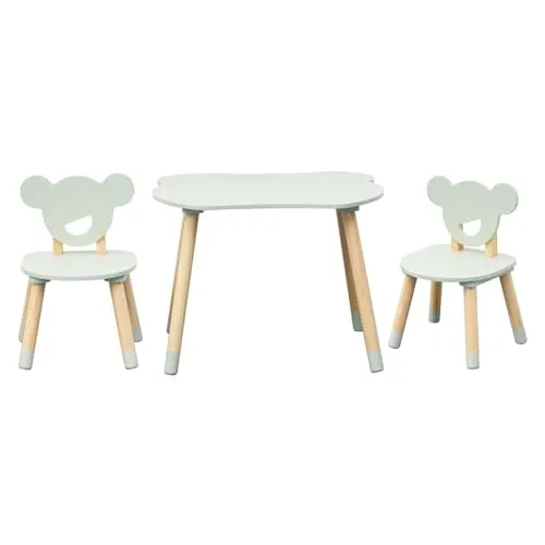 Mobili Rebecca Kindersitzgruppe, Pastellgrün - 3-teiliges Set für Kinderzimmer - Kinderzimmermöbel: Kindertisch mit 2 Stühlen aus robustem Kiefernholz und MDF, ideal zum Malen und Spielen, sicher und kinderfreundlich mit abgerundeten Kanten.