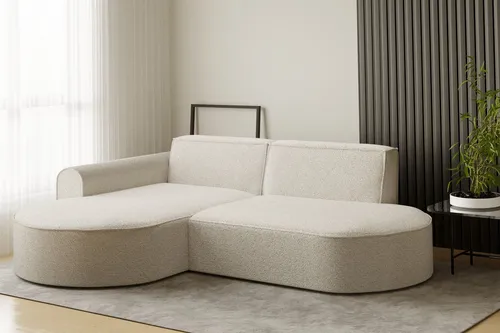 Ecksofa Designersofa BONDY in Creme mit Ottomane Links in weiß von Fun Möbel