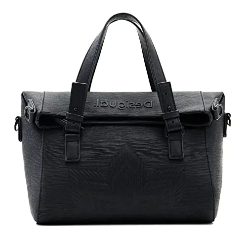 Desigual Women's Bag Aquiles LOVERTY 2.0 2000 Black - Damen-Henkeltaschen mit einzigartigem, handgemaltem Tropenmuster und verstellbarem Bund für individuellen Stil.