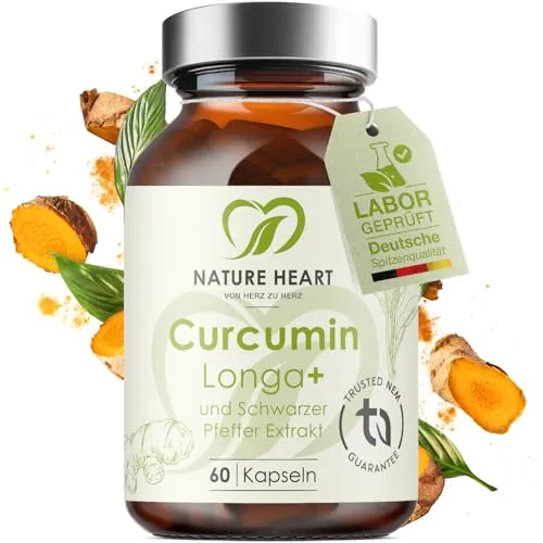 Produktbild Nature Heart Curcumin Longa + 60 Kapseln – Hochdosierter Curcumin-Extrakt mit Piperin
