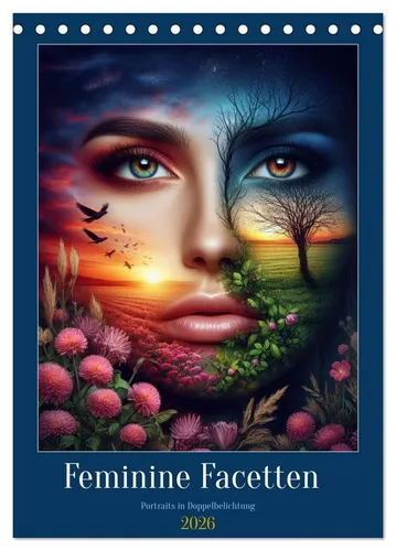 Feminine Facetten - Portraits in Doppelbelichtung 2026 - Tischkalender im DIN A5 Format, präsentiert atemberaubende Doppelbelichtungen, die die Vielfalt der Weiblichkeit zelebrieren. Perfekt als Geschenk für jeden Anlass!