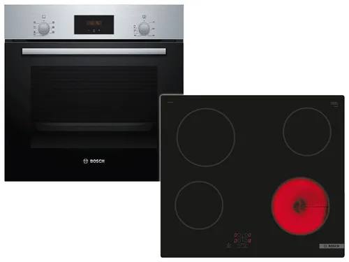 Bosch HBD231BR61 Set Backofen HBF133BR0 + Glaskeramikkochfeld PKE61RAA2E - Backofenset mit 5 Funktionen und 3D Heißluft für optimale Ergebnisse. EcoClean Direct sorgt für einfache Reinigung. Ideal für moderne Küchen mit 60 cm Kochfeld.