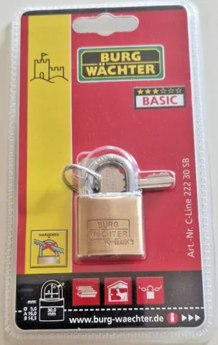 Vorhängeschloss Burg-Wächter C-Line 30mm Messing Vorhangschloss 2 Schlüssel
