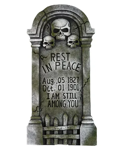 Horror-Shop Dekoobjekt Gothic Grabstein mit 3 Totenköpfen - Gruselige Dekoration für Gedenkzeremonien, gefertigt aus leichtem Polyfoam. Ideal für eine unheimliche Atmosphäre in Ihrem Garten oder Zuhause.