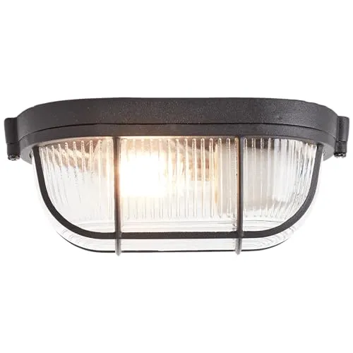 Lightbox industrielle Wand- und Deckenlampe - 9 x 21 x 11 cm - Vintage Wand- & Deckenleuchte mit Glas Abdeckung & Metall Gitter - E27, max. 40 W - aus Metall/Glas - in Schwarz