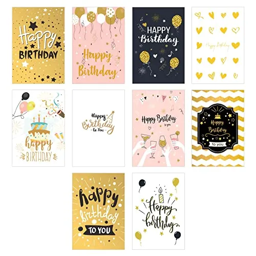 Edition Seidel Set 10 Premium Geburtstagskarten mit Goldprägung und Umschlag. Happy Birthday Karte Glückwunschkarte zum Geburtstag Mann Frau