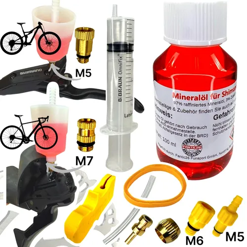 Service Kit inkl 100ml Mineralöl für SHIMANO / Nutt Scheibenbremsen M5 Anschluss