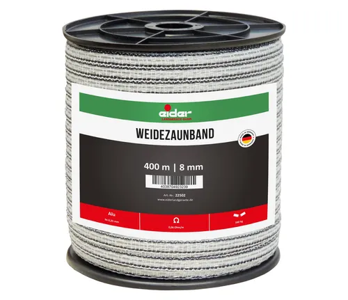 Weidezaunband, 8mm, 400m Elektrozaun Pferdezaun Pony Band Breitband, 0,06 Ohm/m