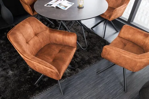 riess-ambiente Esszimmerstuhl LOFT rost braun / schwarz - Industriedesign-Stuhl mit drehbarer Funktion und Armlehnen, perfekt für Küche oder Esszimmer, pflegeleichter Samtbezug und stabiler Metallrahmen.