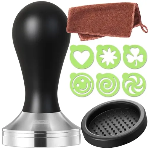 Practimondo 51mm Espresso Tamper Set inkl. Tampermatte und Deko-Schablonen