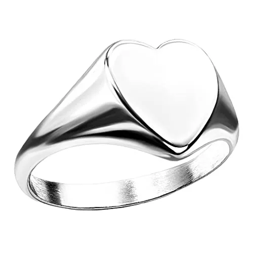 Mianova Damen Herz Ring Edelstahl Herzform Damenring Siegelring Fingerring Modern Breit Silber Größe 58 (18.5)