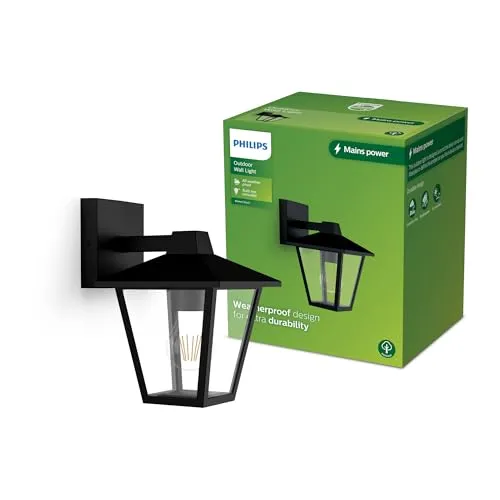 Philips Kinno Wandleuchte für den Außenbereich, Schwarz - Wetterbeständige Außenlampe mit langlebigem Aluminiumdruckguss, ideal für individuelle Lichtgestaltung und maximale Haltbarkeit.