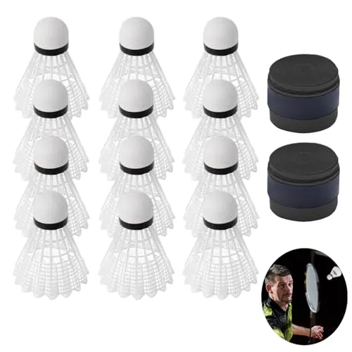 Stück Federbälle und Griffband, Nylon Badminton Bälle, Badmintonbälle für Training, Selbstklebendes Anti-Rutsch Overgrip, Griffband für Tennisschläger Badmintonschläger, Outdoor und Indoor 14