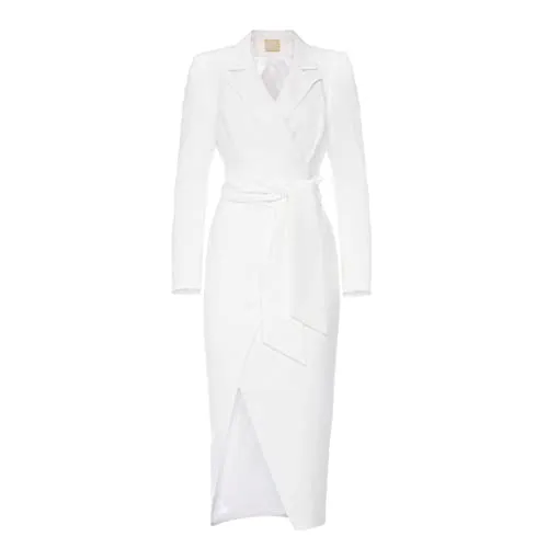 Swing Fashion Midikleid Damen, Elegantes Kleid, Festliches Kleid, Partykleid, Abendkleid, Hochzeitskleider, Ballkleid, Anzugkleid, Cocktailkleider, Langarm, Weiß, 40 (L)