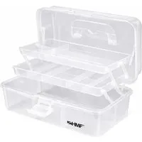 HMF STK901-01 Nähkasten Mit 3 Ebenen Sortierbox Transparent 365x205x160 mm Für Nähzubehör Und Handarbeitsmaterial