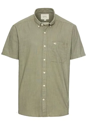 camel active Herren Kurzarmhemd Dunkelgrün - T-Shirts für Herren, klassischer Button-Down-Kragen und Garment-Wash-Veredelung für ein besonders weiches Tragegefühl.