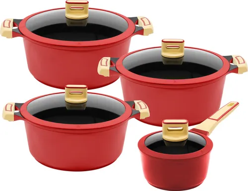 KING Kochtopf GOURMET Set, 8-tlg - Töpfe mit keramisch verstärkter Antihaft-Beschichtung für optimale Haltbarkeit, inklusive 3 Töpfen und 1 Stieltopf, ideal für Induktionsherde und platzsparend stapelbar.